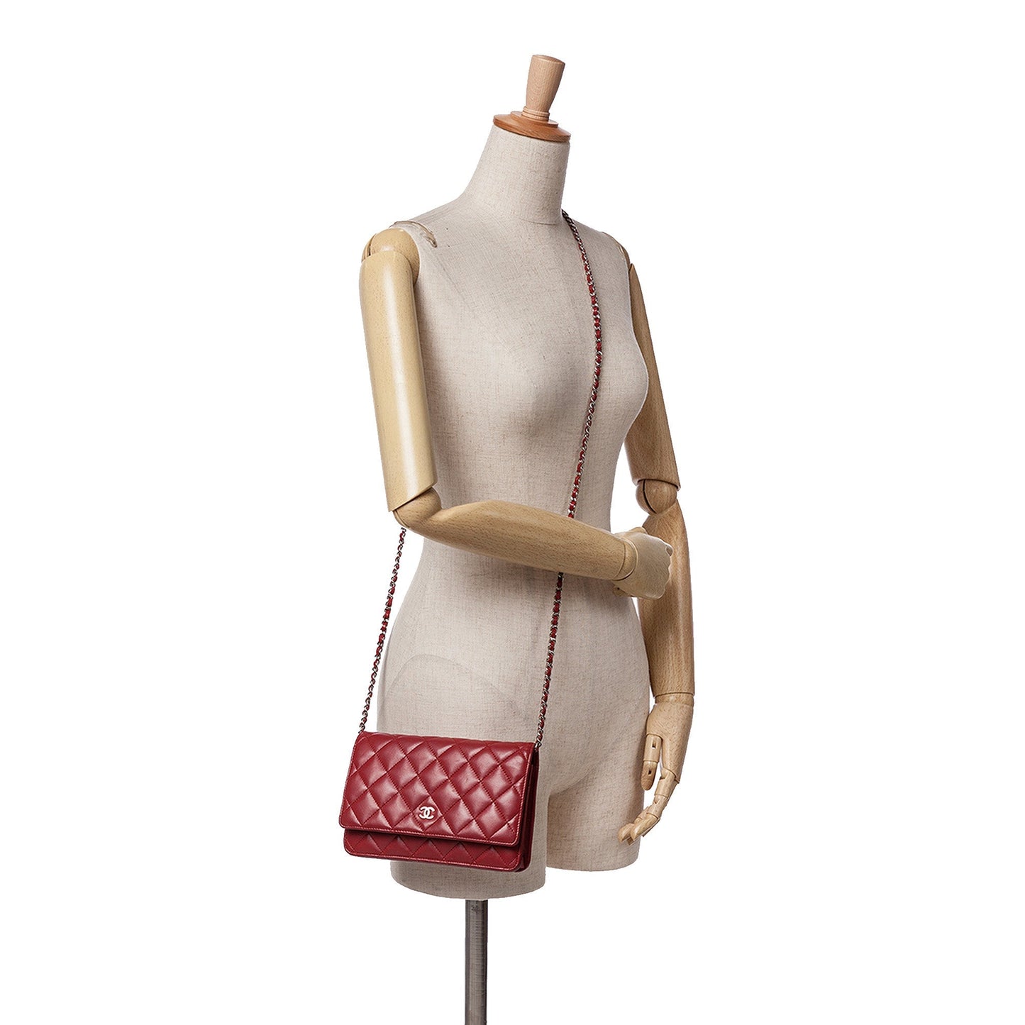 Red Chanel Classic Lambskin Wallet on Chain Crossbody Bag