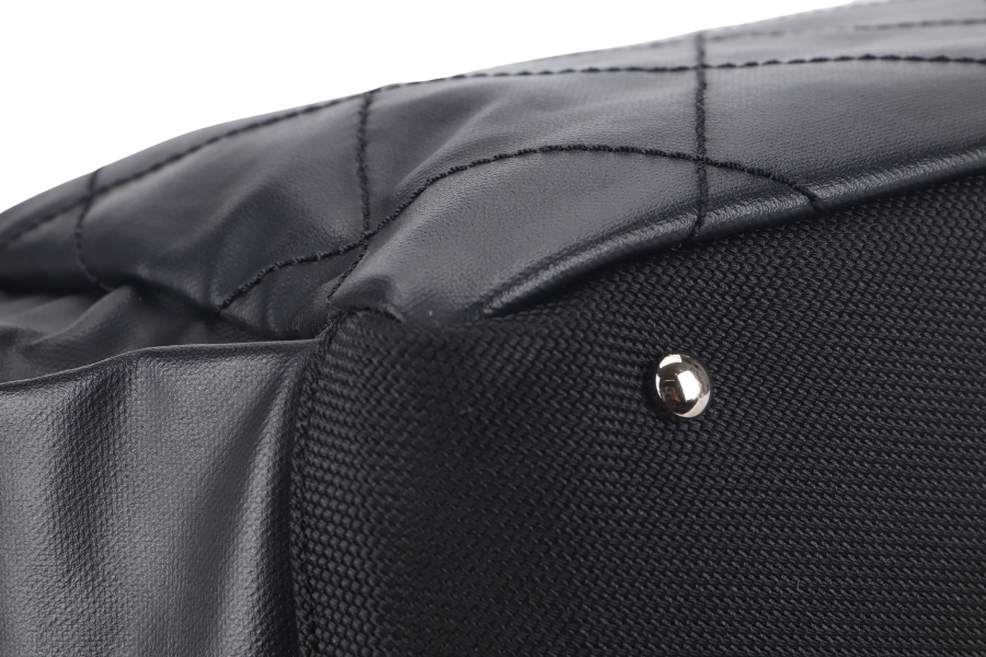 CHANEL PARIS BIARRITZ MEDIUM TOTE (1251xxxx) BLACK COATED CANVAS SILVER HARDWARE WITH , DUST COVER AND BOX