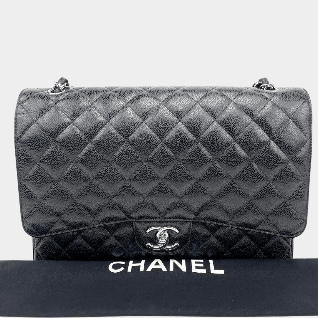 CHANEL 2014 Black Maxi Caviar Quilted Double Flap