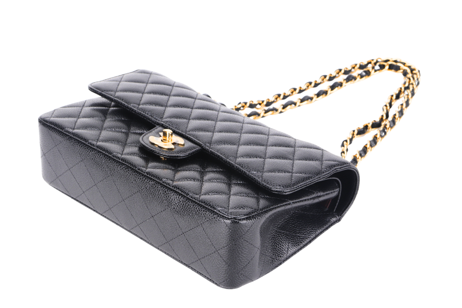 CHANEL CLASSIC FLAP (A047xxxx) MEDIUM BLACK CAVIAR GOLD HARDWARE, WITH DUST COVER & BOX