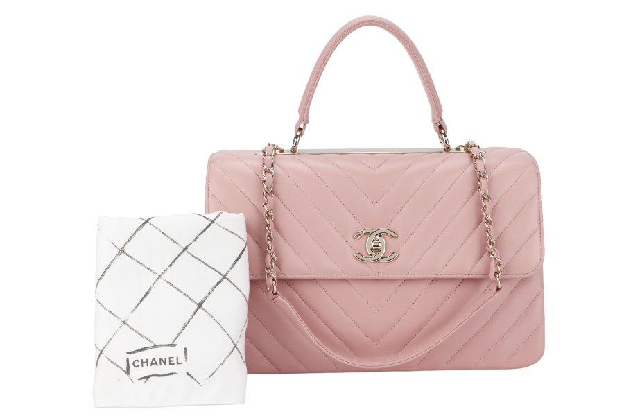 CHANEL TRENDY CC FLAP (2550xxxx) WITH TOP HANDLE MEDIUM PINK LAMBSKIN GOLD HARDWARE WITH DUST COVER