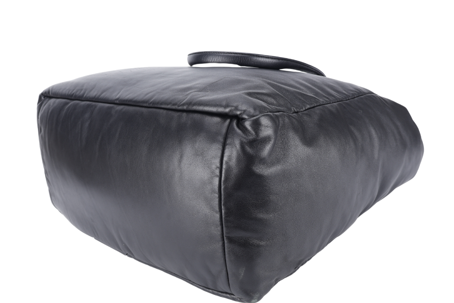 PRADA TOTE BAG (1BG223) NERO BLACK SHOULDER NAPPA SOFT LEATHER SILVER HARDWARE WITH DUST COVER