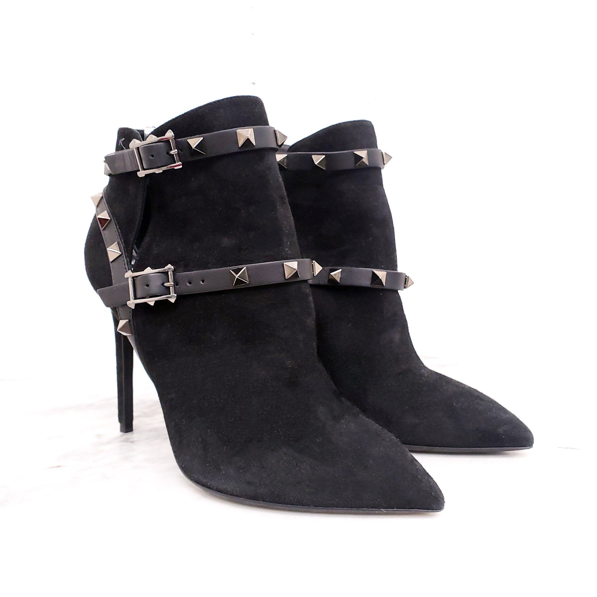 VALENTINO BLACK SUEDE ROCKSTUD BOOTIES - SIZE 35