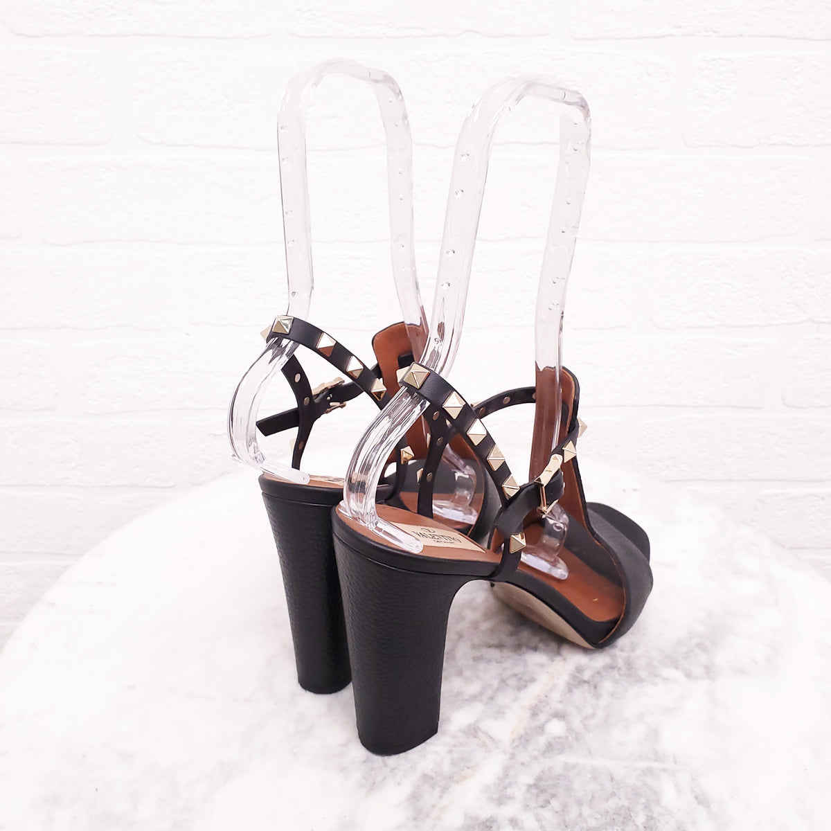 VALENTINO ROCKSTUD BLACK BLOCK HEELS - SIZE 40