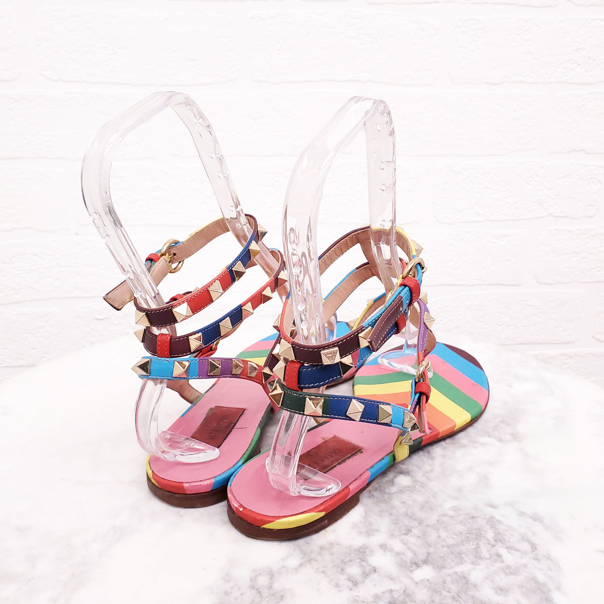 VALENTINO ROCKSTUD RAINBOW FLAT SANDALS - SIZE 39.5