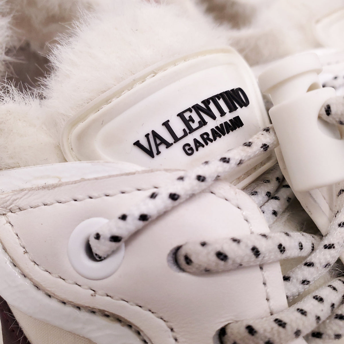 VALENTINO WHITE AND PINK FUZZY VLOGO SNEAKERS - SIZE 37