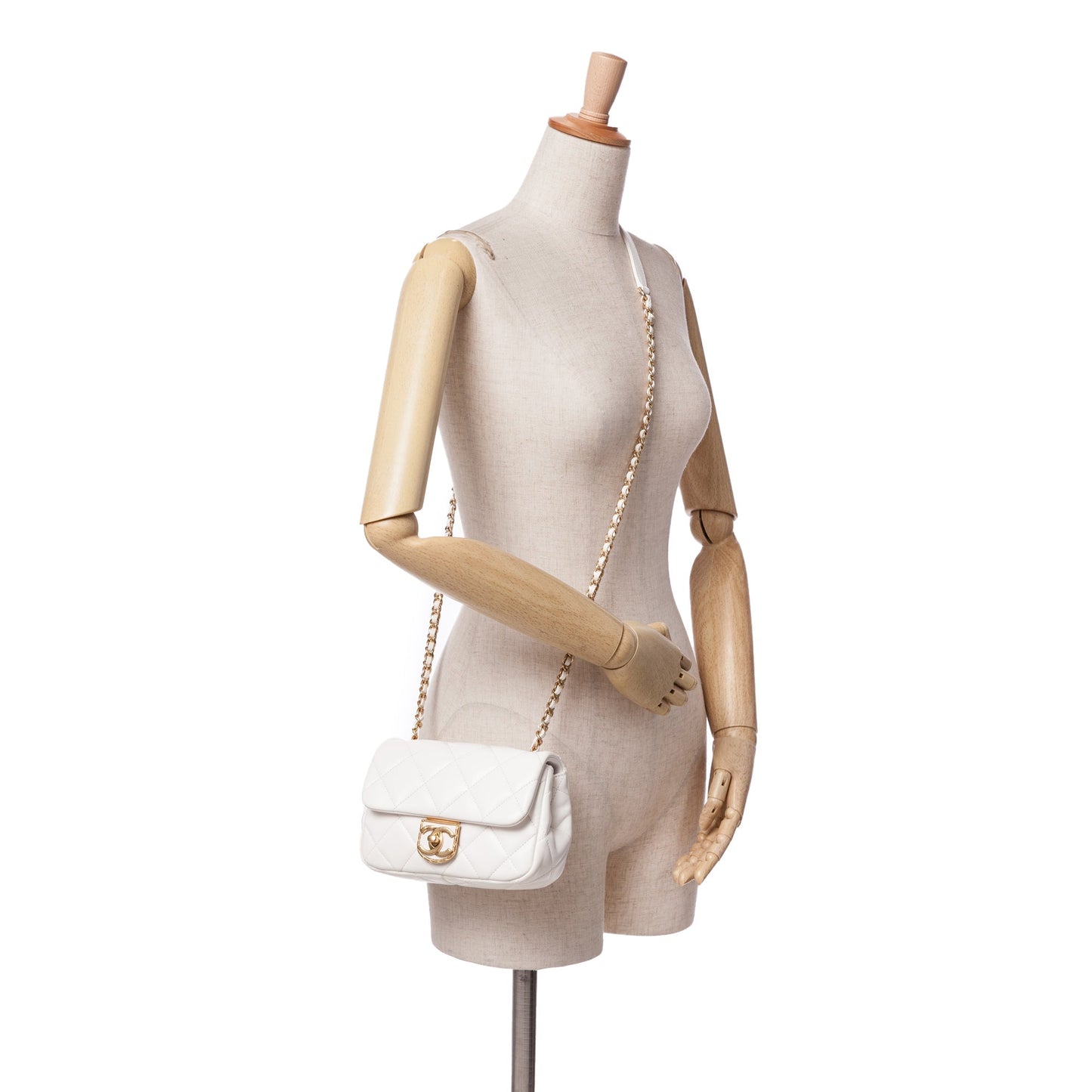 White Chanel Mini Quilted Lambskin Messenger Flap Crossbody Bag