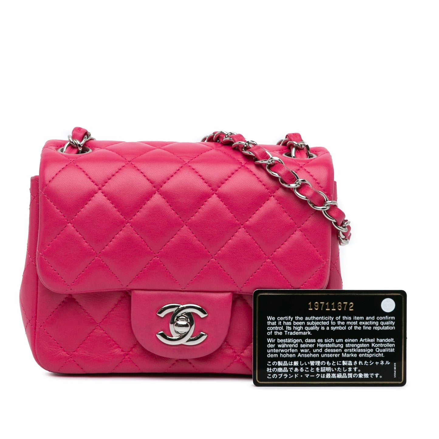 Pink Chanel Mini Square Classic Lambskin Single Flap Crossbody Bag