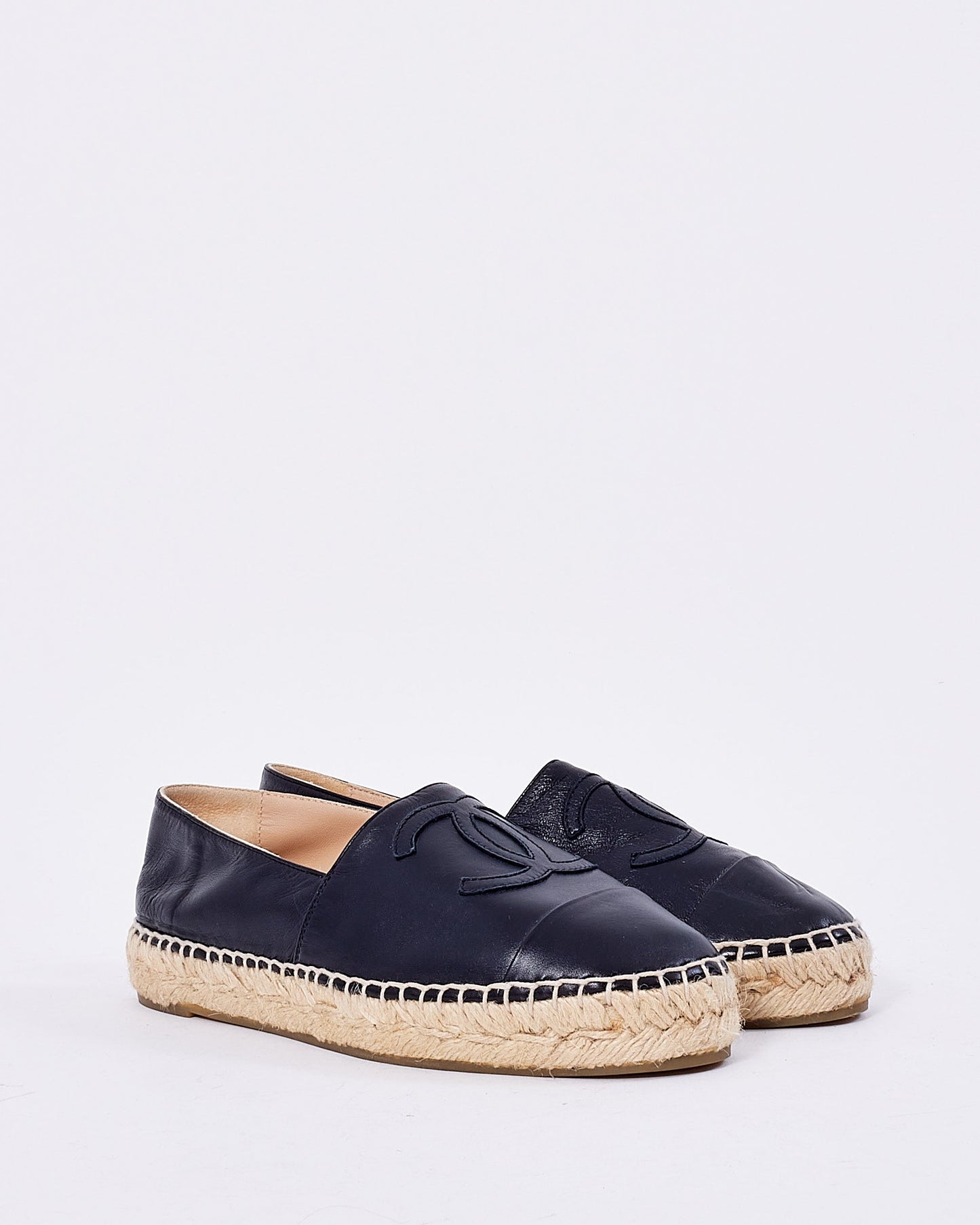 Chanel Black Leather Espadrille Shoes - 36