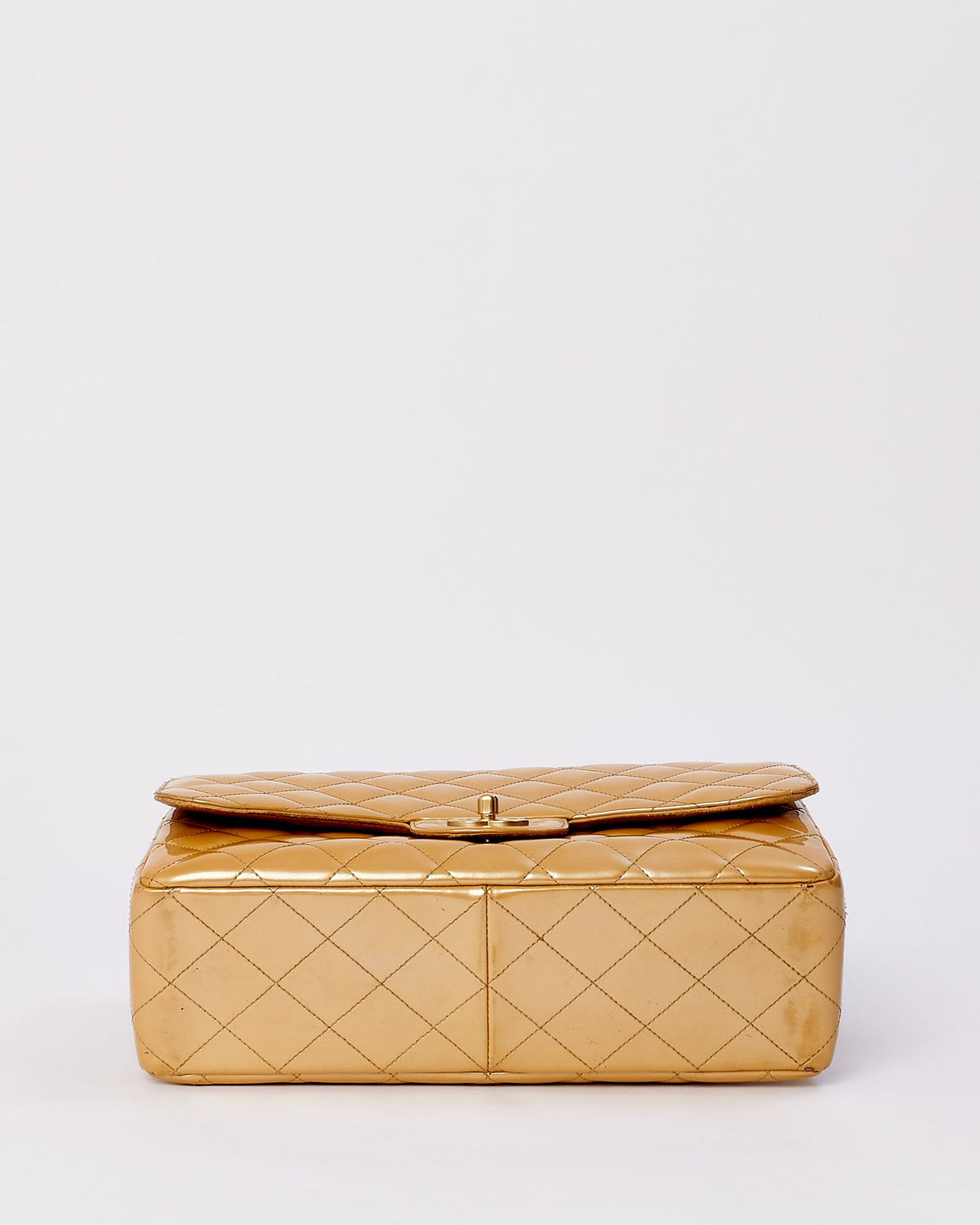 Chanel Gold Patent Leather Quilted Jumbo Single Flap Bag