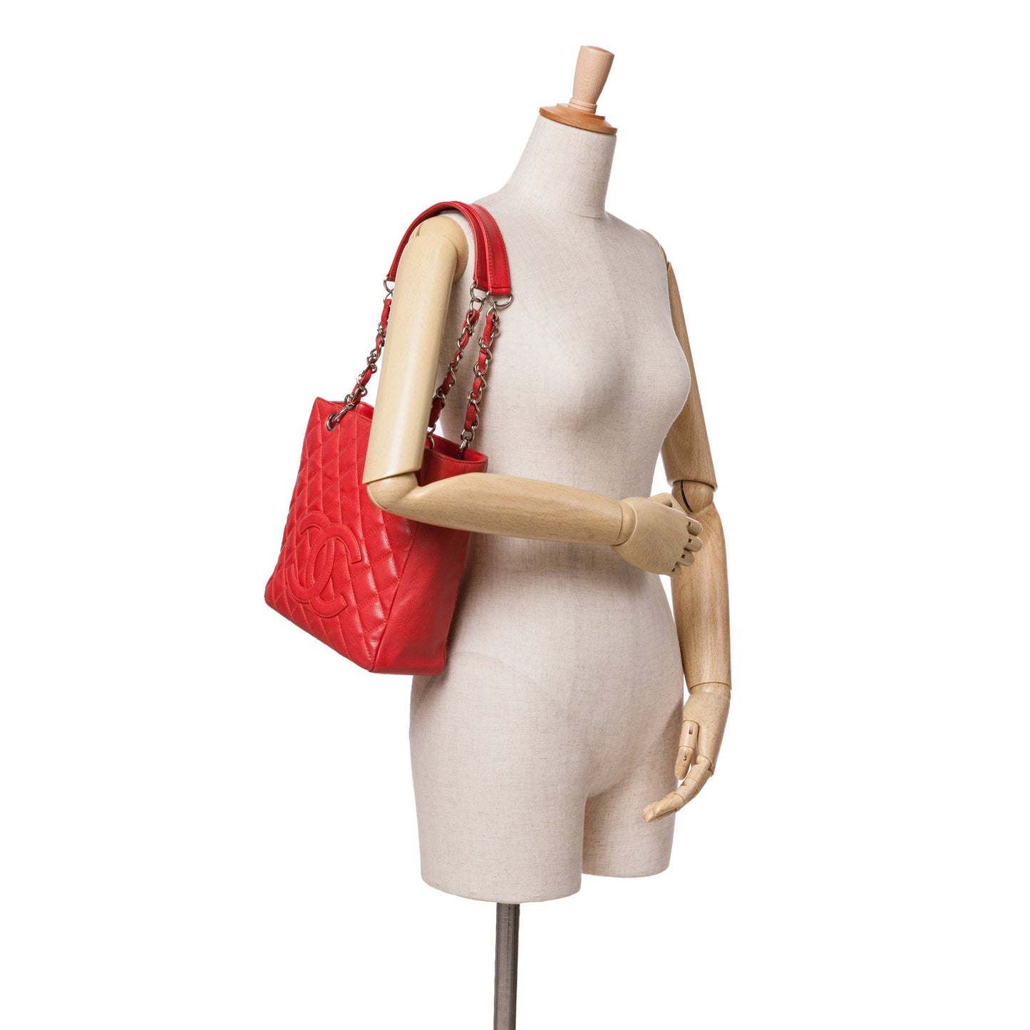Red Chanel Caviar Petite Shopping Tote