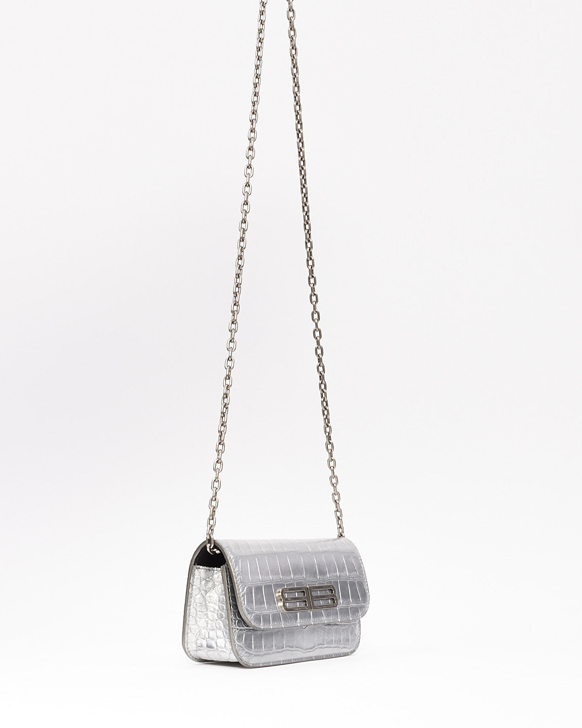 Balenciaga Silver Croc Embossed Leather Gossip Mini Bag
