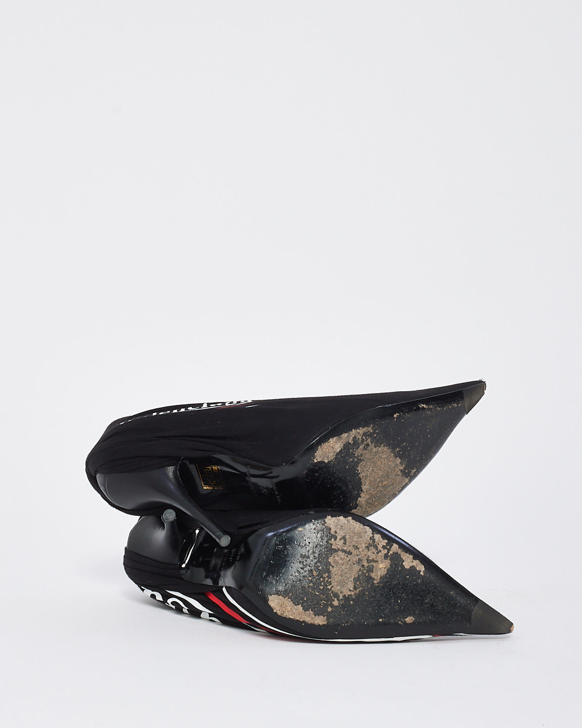 Balenciaga Black Fabric & Leather Campaign Logo Pumps - 39