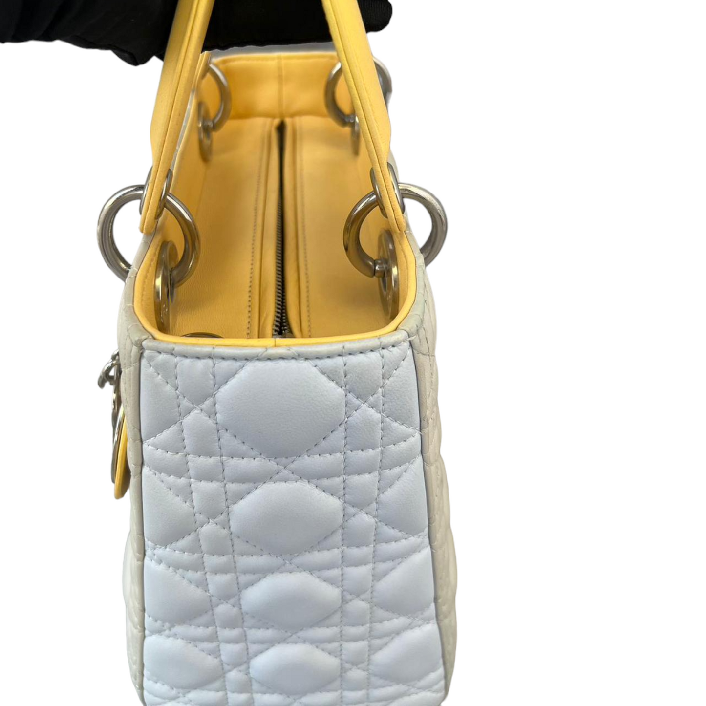 Lambskin Medium Tri-Color Lady Dior White Grey Yellow SHW