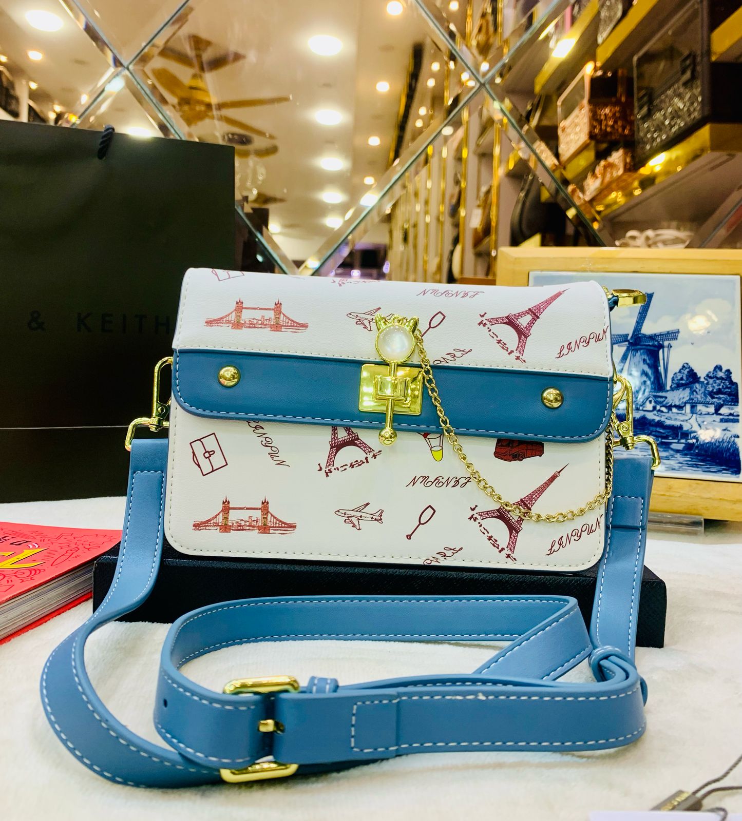 Charles & Keith Crossbody Women Bag – Premium Quality (Blue/White)