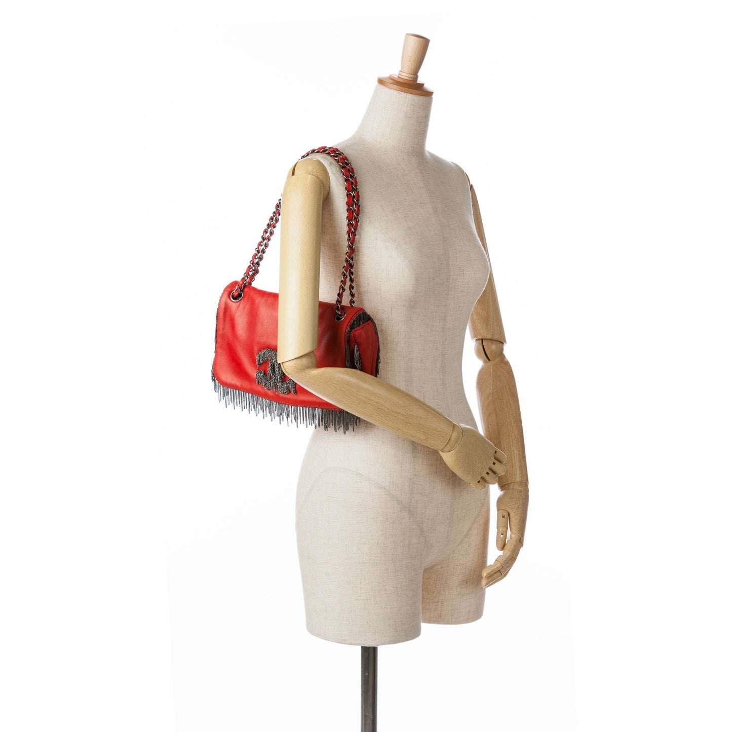 Red Chanel Small Lambskin Rock and Cabaret Fringe Chain CC Flap Shoulder Bag