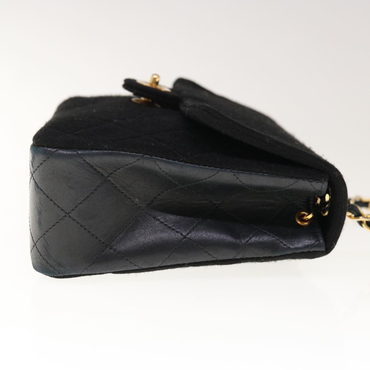 CHANEL Matelasse Turn Lock Chain Shoulder Bag Cotton Black CC Auth yk10415