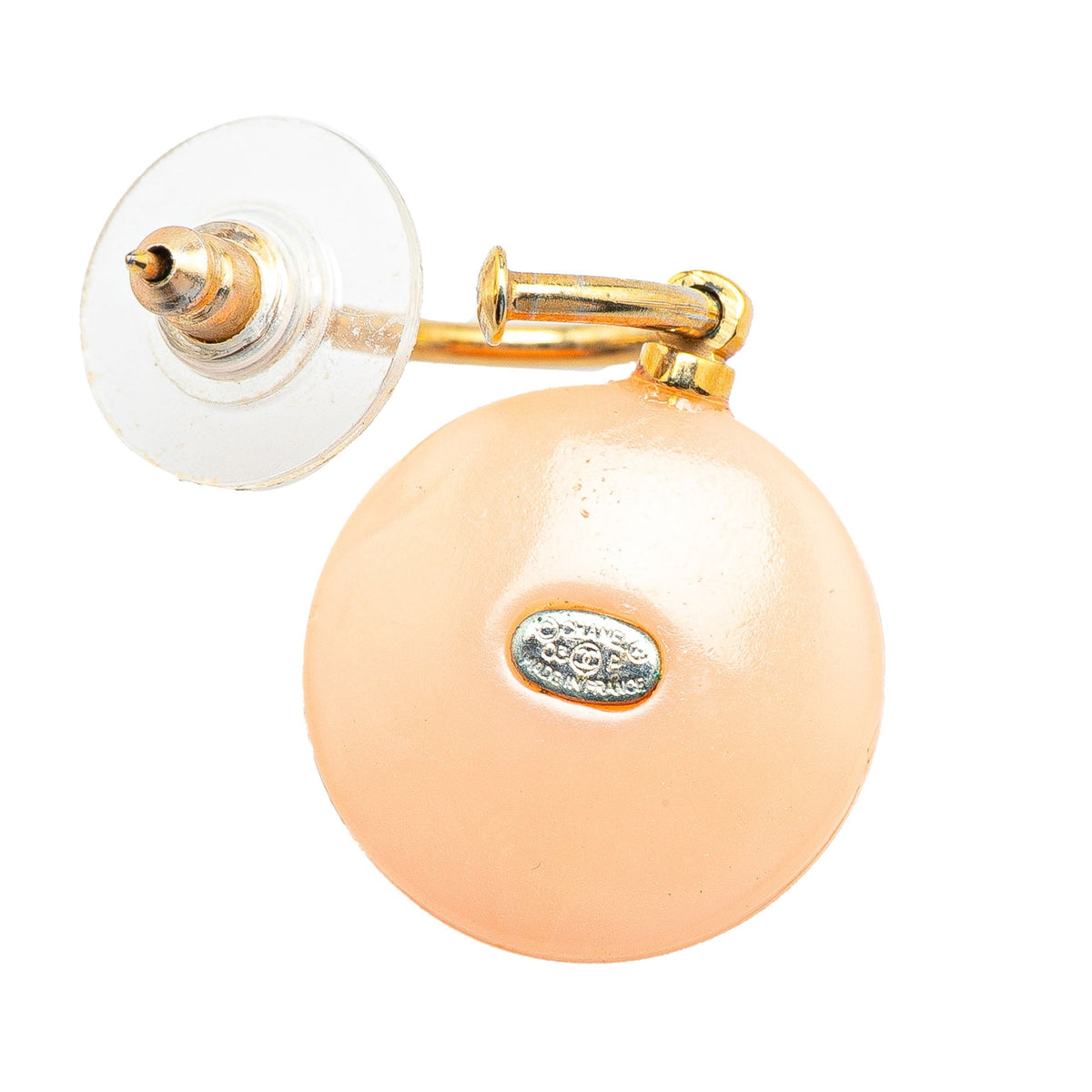 Pink Chanel Gold Plated Faux Pearl Drop Push Back Earrings