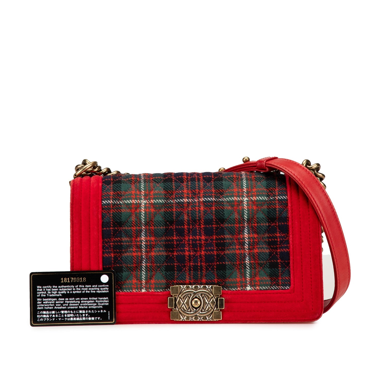 Red Chanel Medium Velvet and Tweed Boy Flap Crossbody Bag