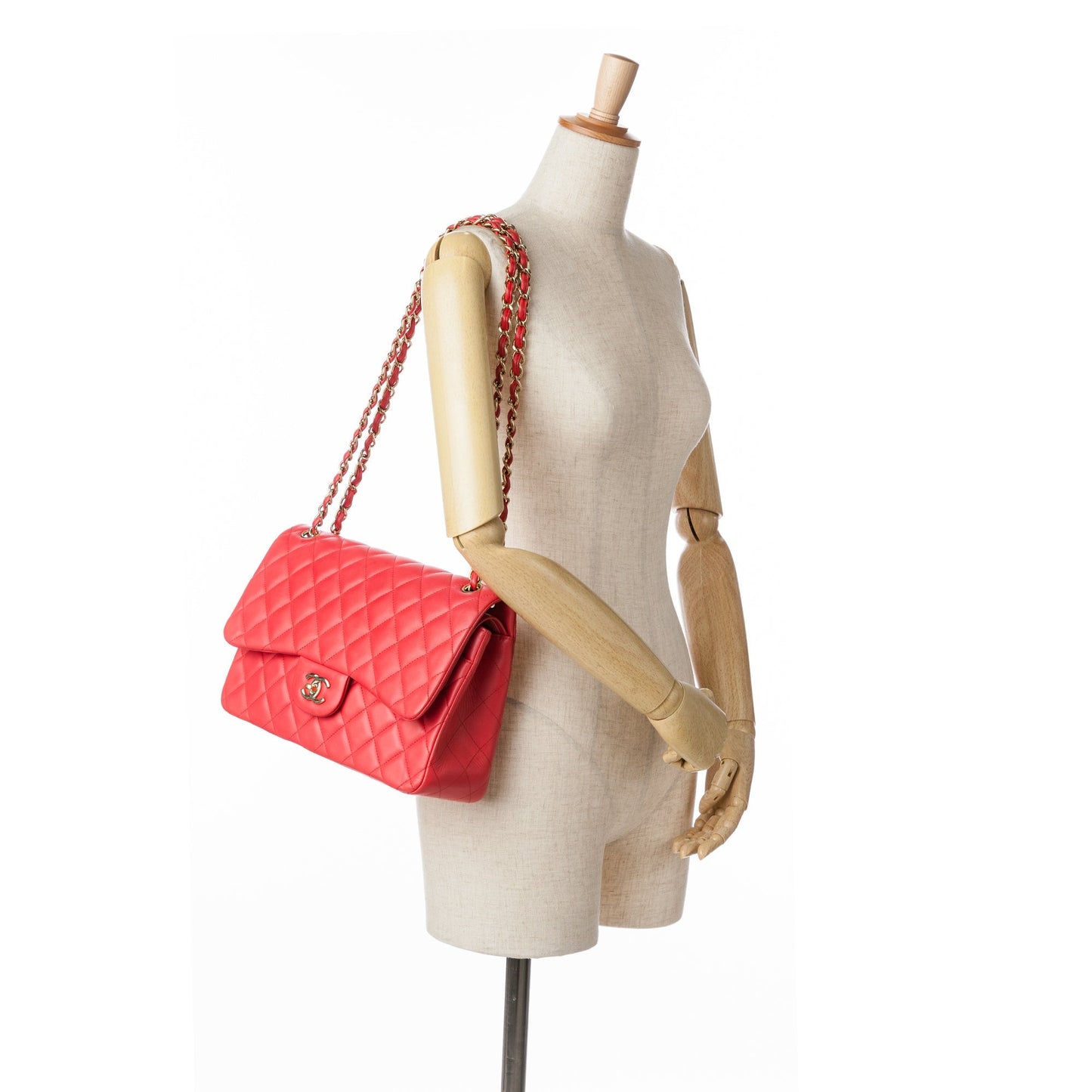 Red Chanel Jumbo Classic Lambskin Double Flap Shoulder Bag
