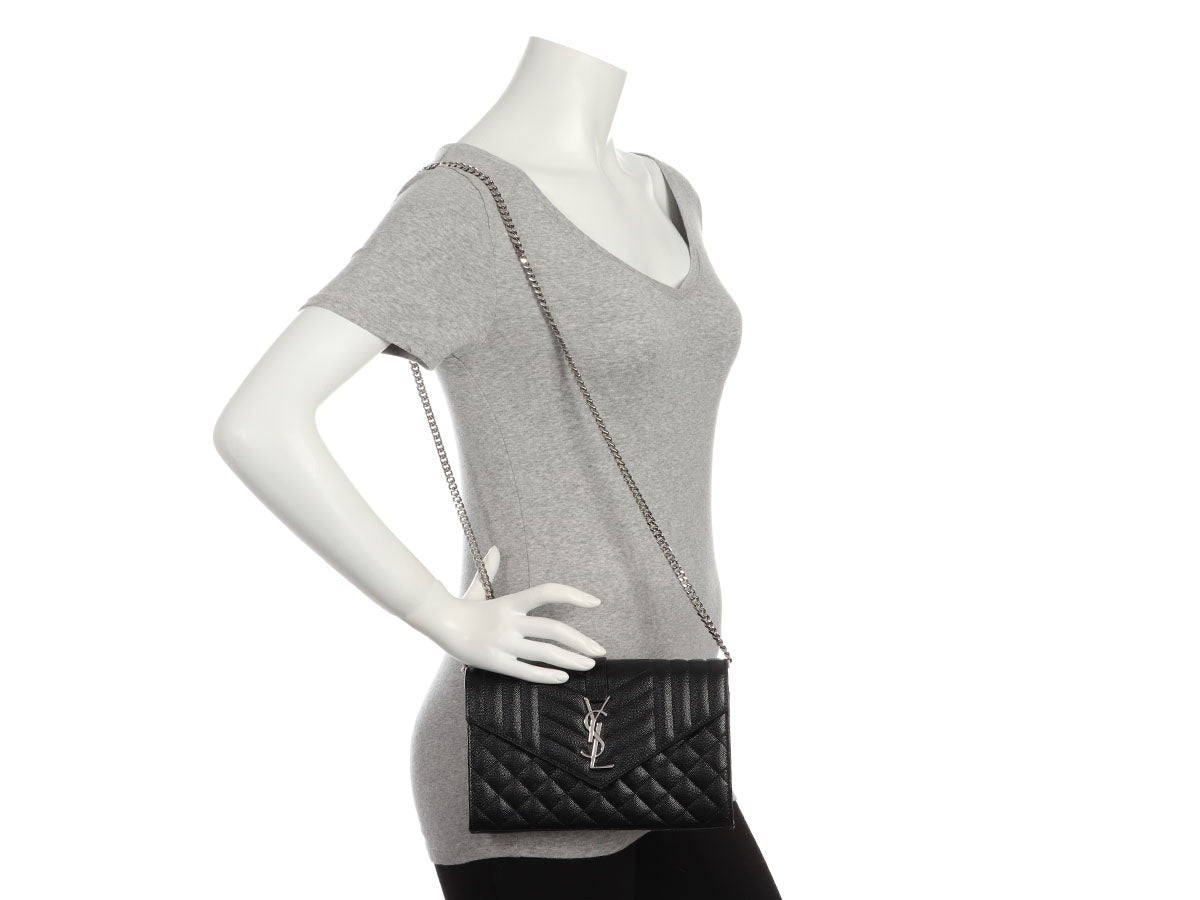 Saint Laurent Black Grain De Poudre Envelope Chain Wallet