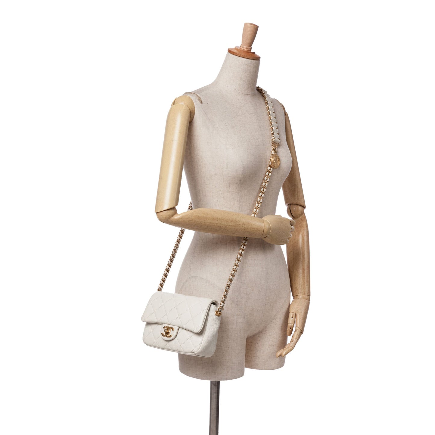 White Chanel Mini Quilted Caviar Chain Soul Flap Crossbody Bag