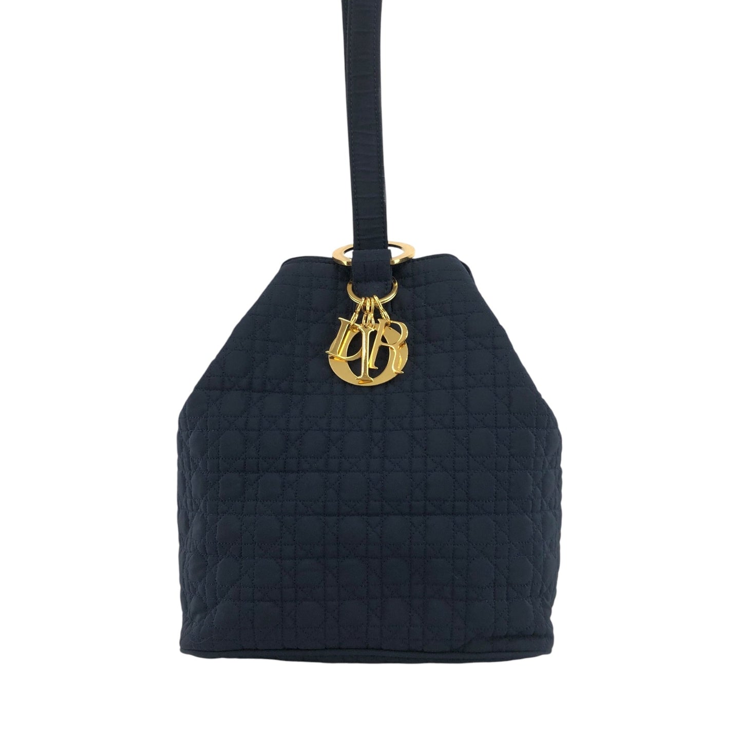 Christian Dior Cannage Logo Charm Drawstring Shoulder bag Black Vintage i5e87z
