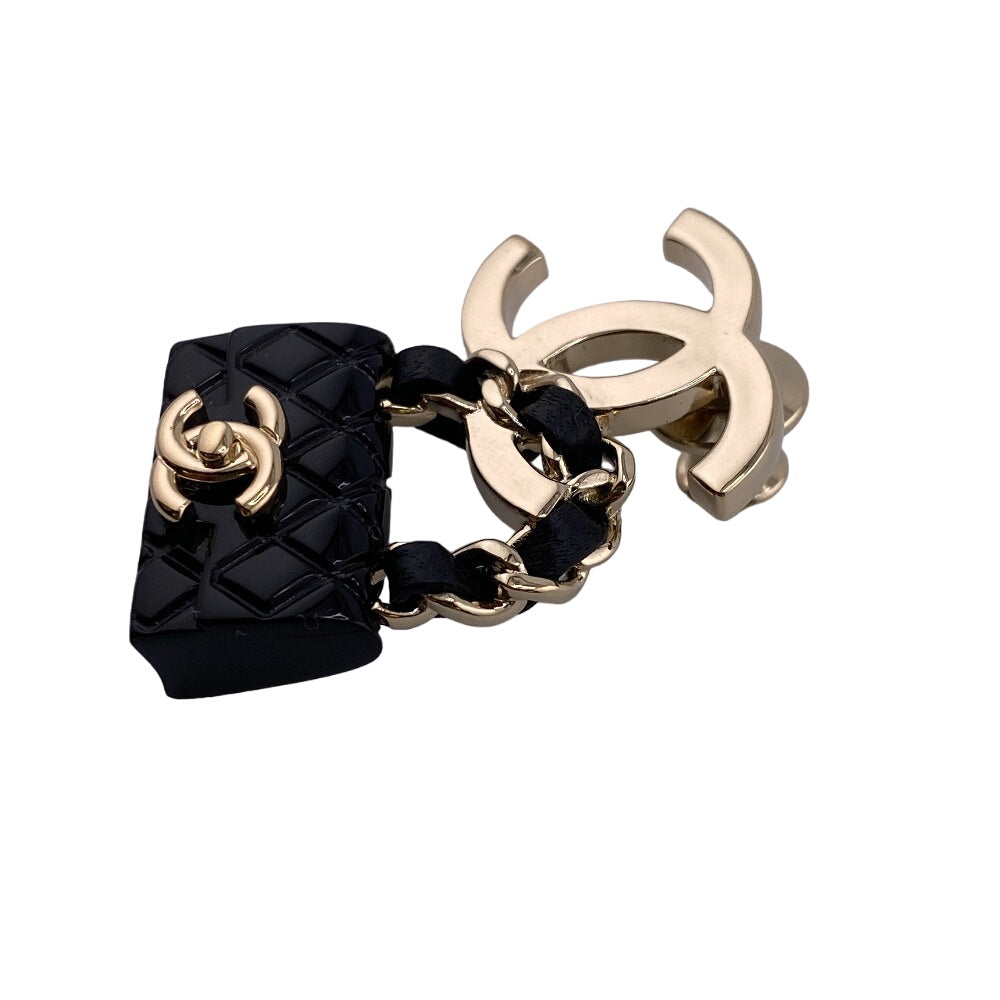 CHANEL Brooch Gold Plated black B23C Matrasse Turnlock COCO Mark Women Used
