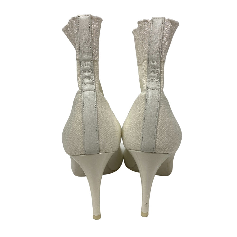 CHANEL boots G34352 Knit, Patent Leather white Sock boots Lame glitter COCO Mark Women 36C Used