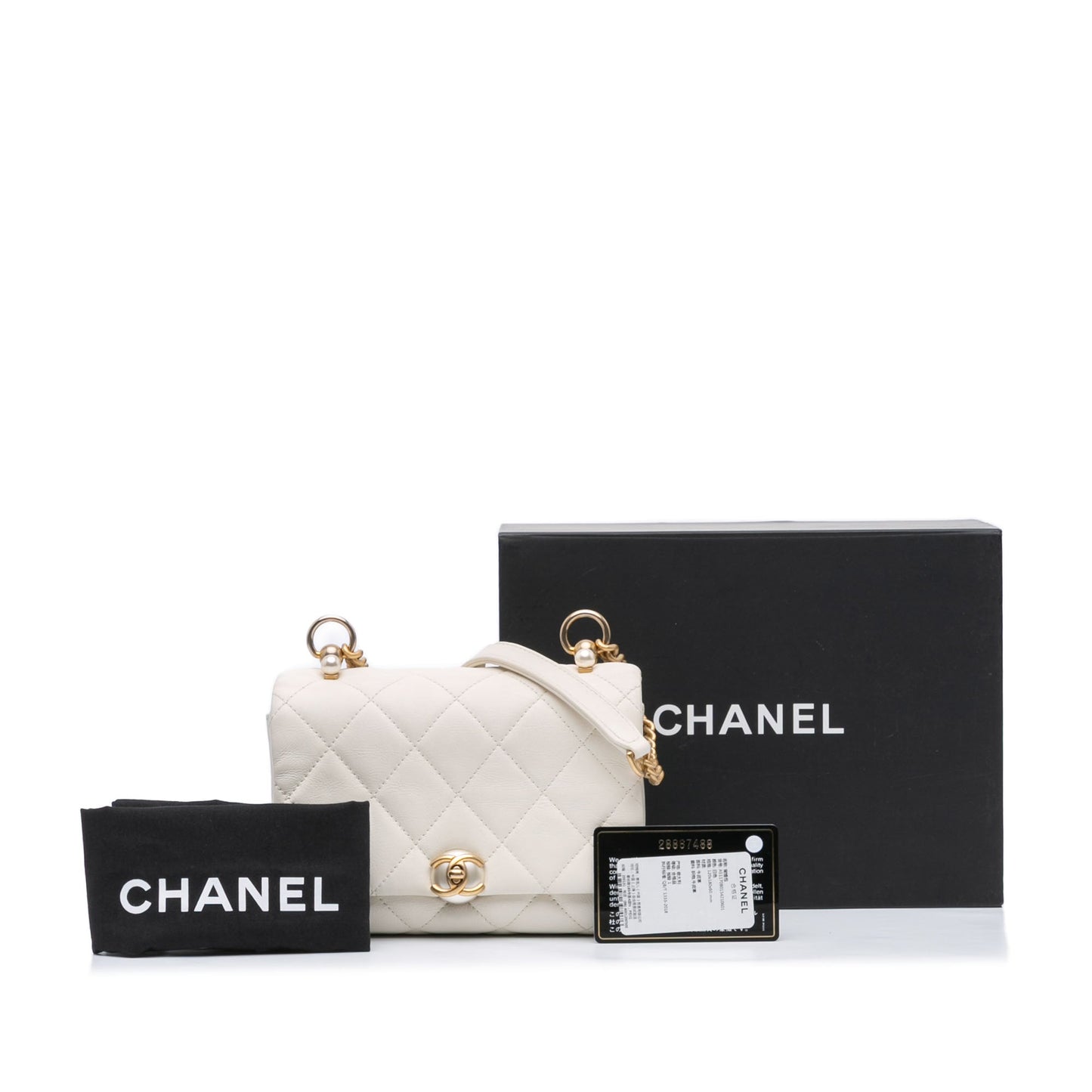White Chanel Quilted Calfskin Pearl CC Accordion Flap Crossbody Bag