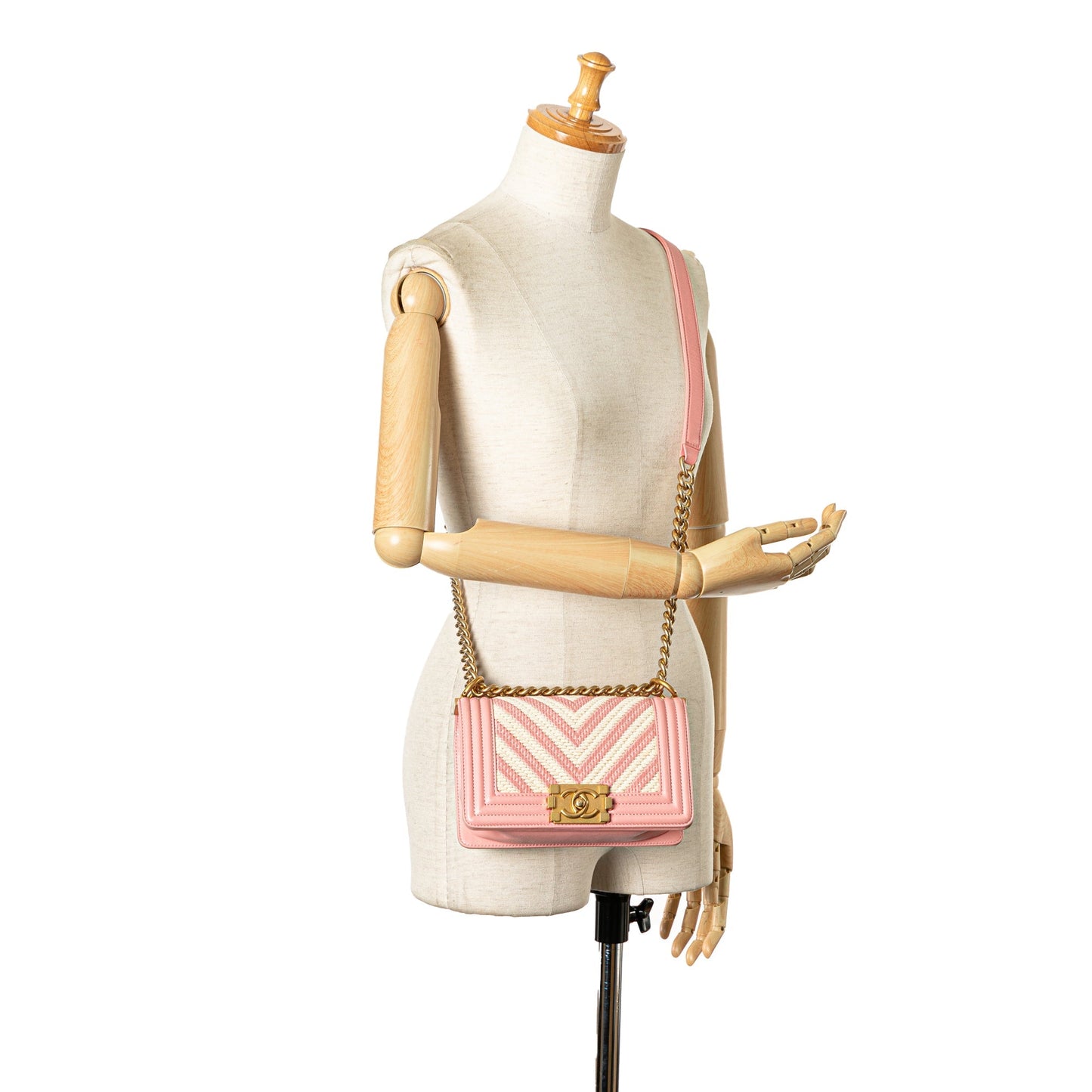 Pink Chanel Small Braided Chevron Boy Flap Crossbody Bag
