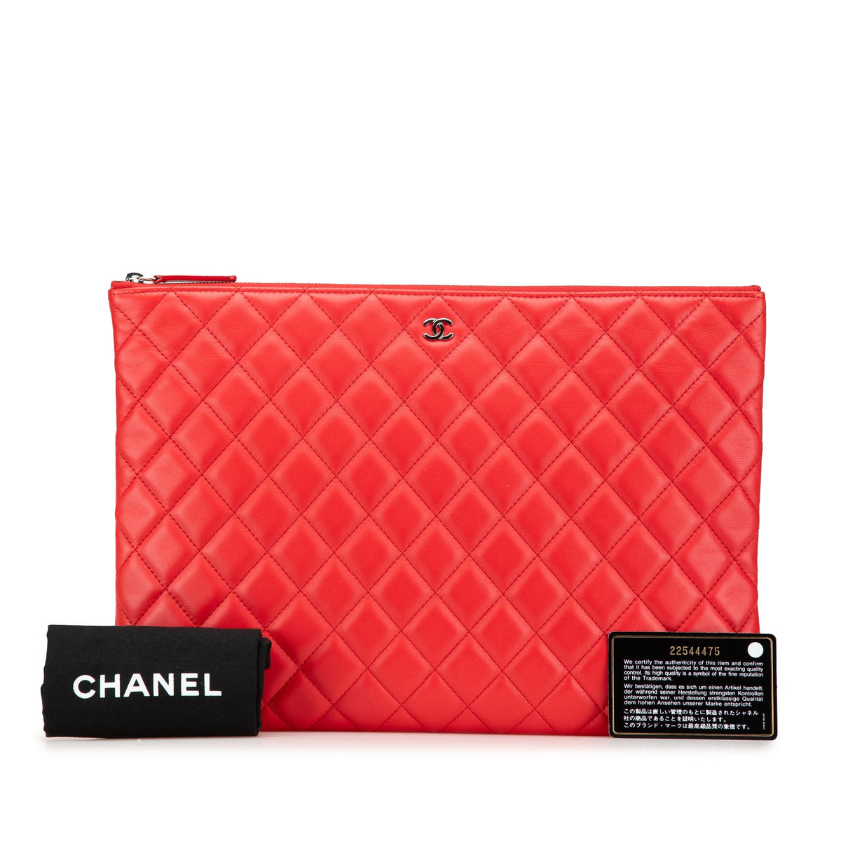Red Chanel Large Quilted Lambskin O Case Clutch