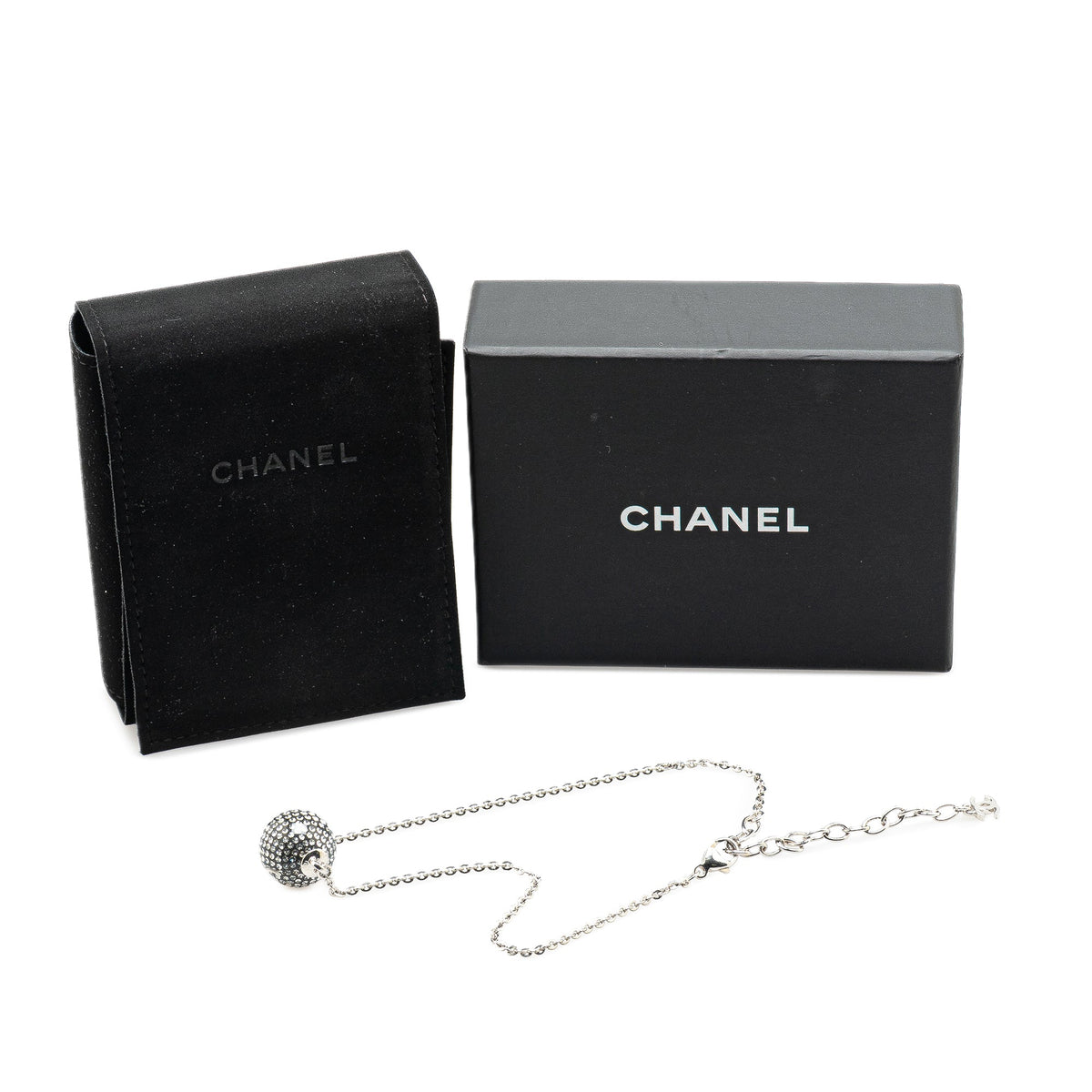 Silver Chanel Silver Mirror Ball Pendant Necklace
