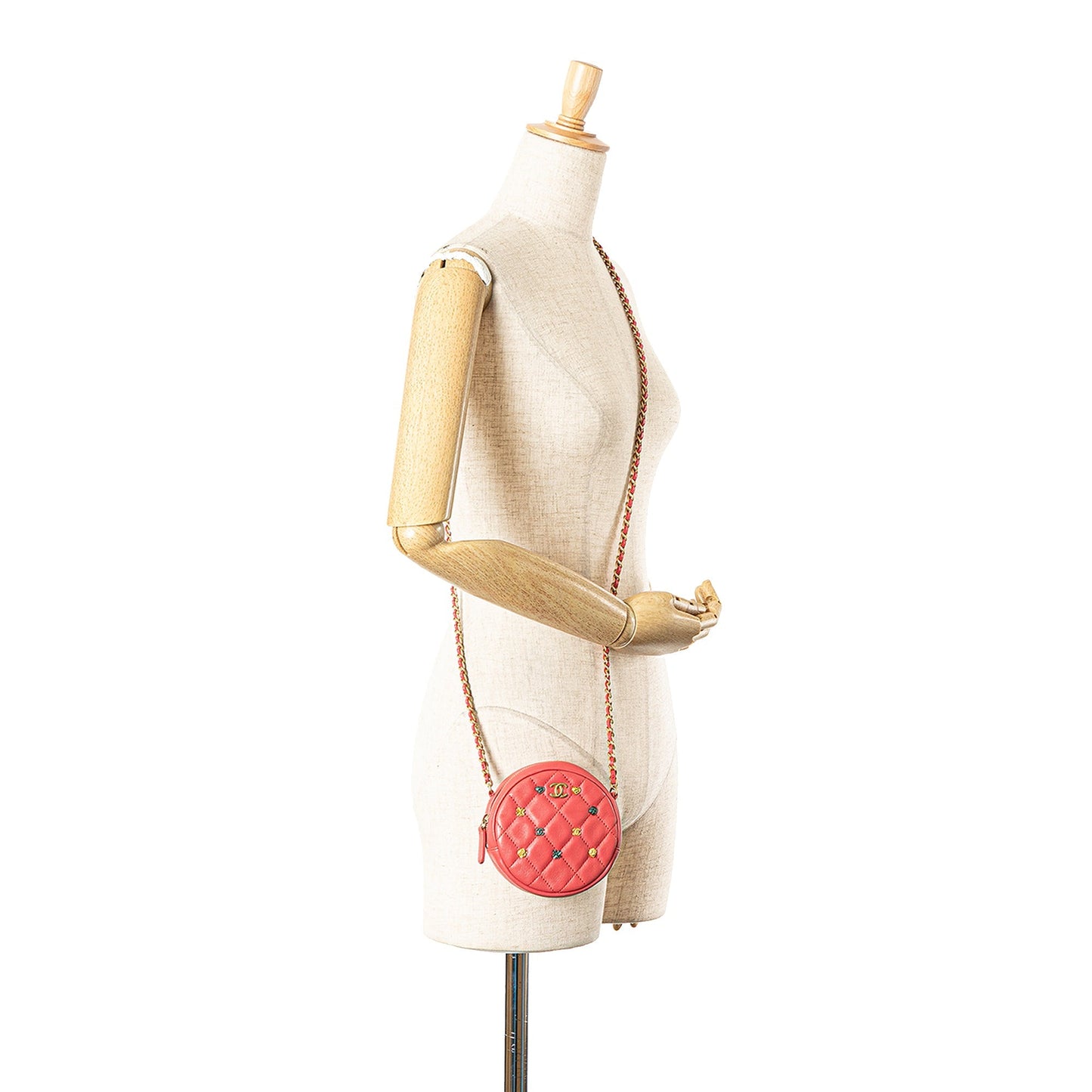 Pink Chanel Quilted Lambskin Lucky Charms Round Clutch with Chain Crossbody Bag