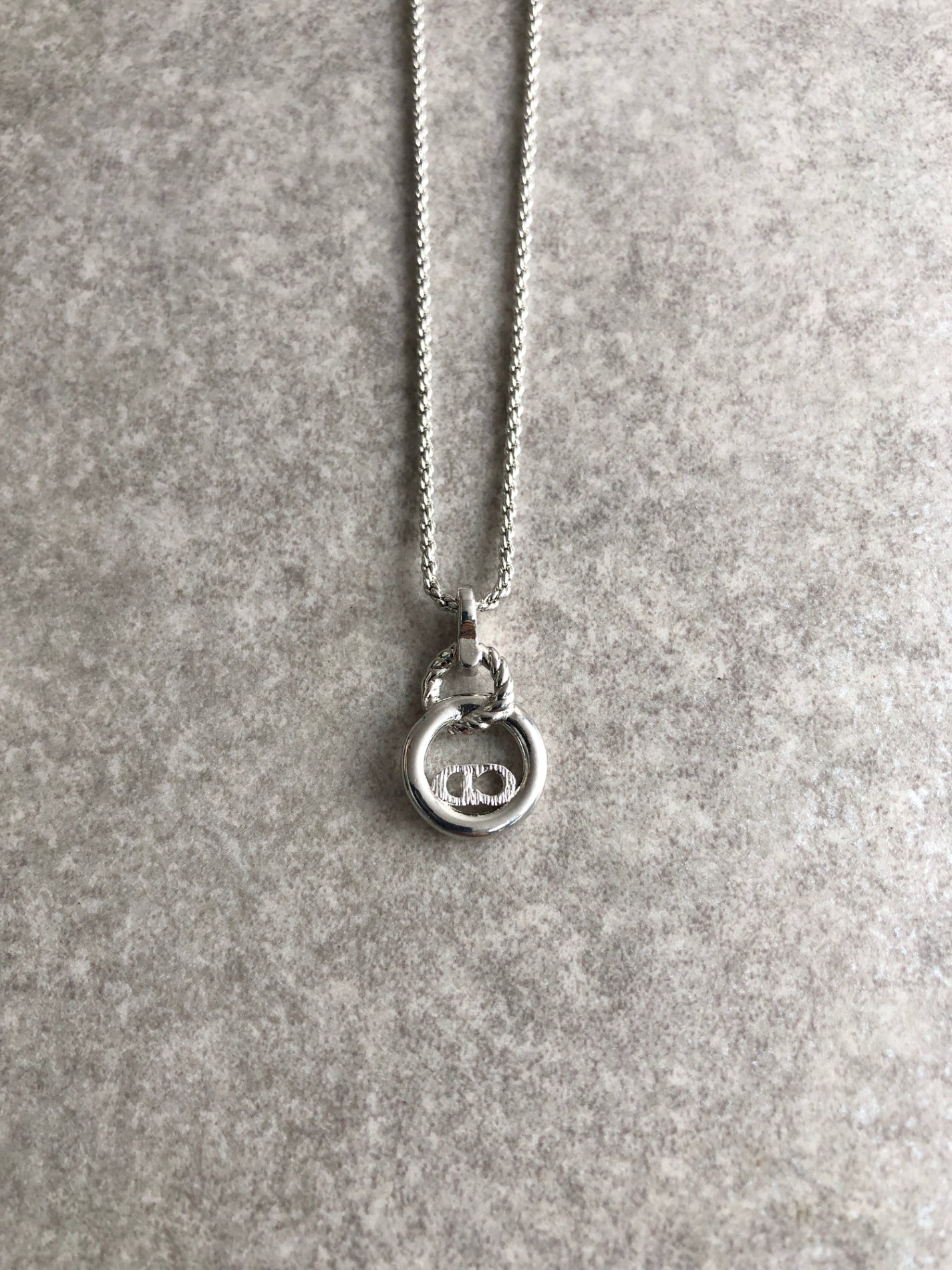 Christian Dior CD Logo Motif Necklace Silver Vintage 2ar88r