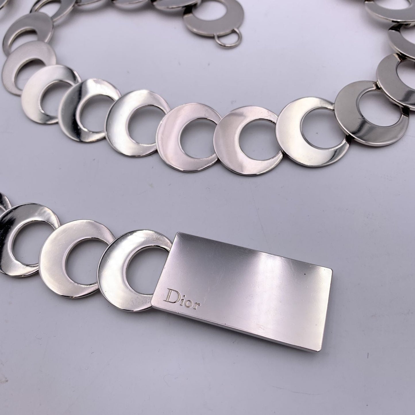 CHRISTIAN DIOR Vintage Silver Metal Chain Belt Or Necklace