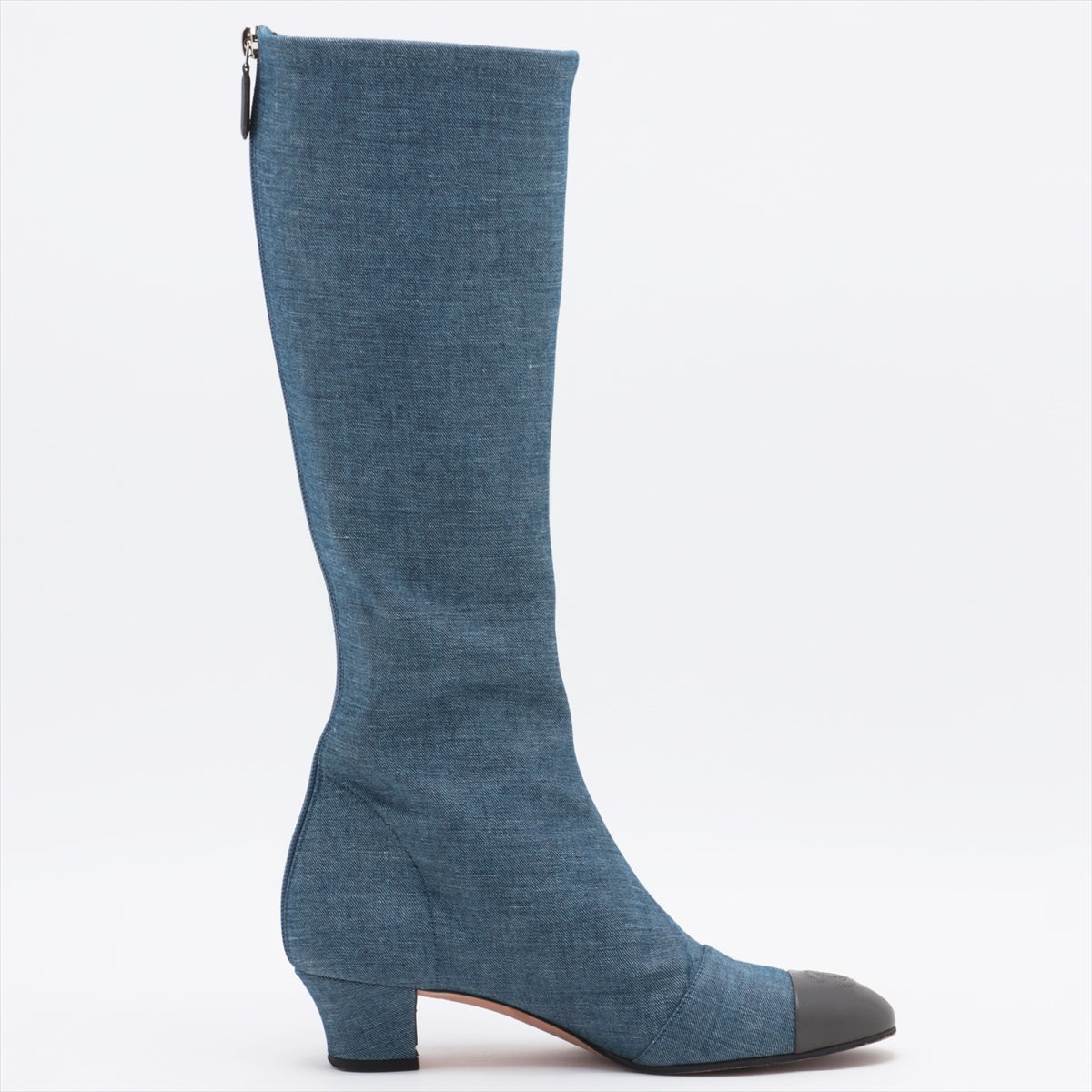 Chanel Coco Denim x Leather Long Boots 36C Navy Fingerprint Part Yablet