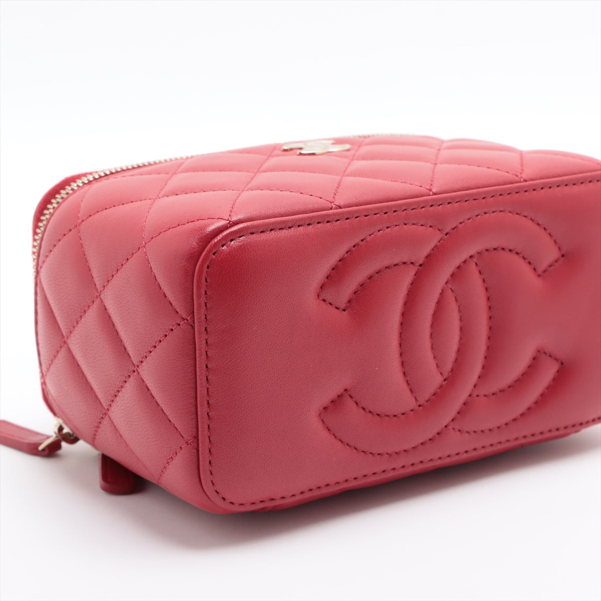 Chanel Lambskin Chain Shoulder Bag Vanity Red Silver G