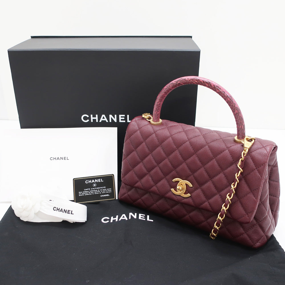 Chanel Matrasse Coco Handle Caviar S Pearson G Chain Shoulder Handbag Bordeaux