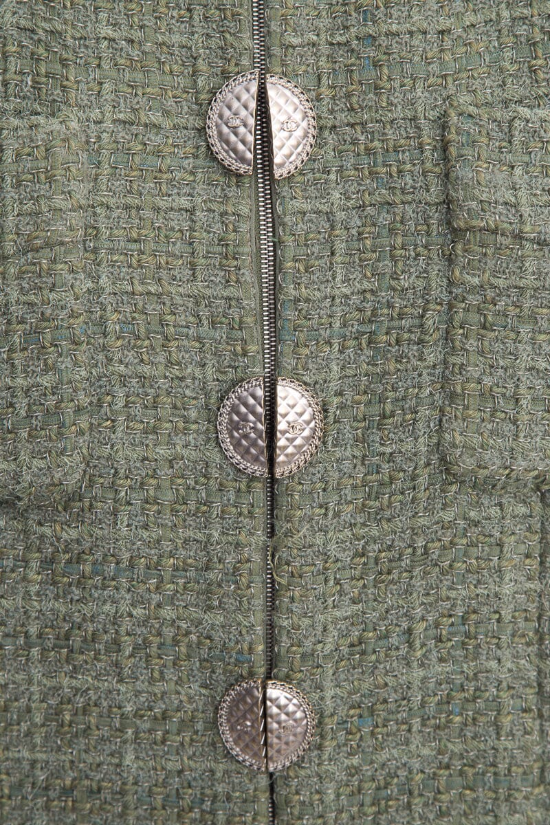 Chanel Green Tweed Zip Up Jacket SZ 42 NWT