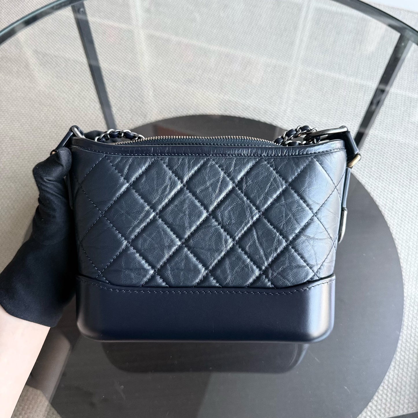Chanel Gabrielle Small - Quilted Calfskin Dark Navy Blue Two-tone Gold Hardware Series 28