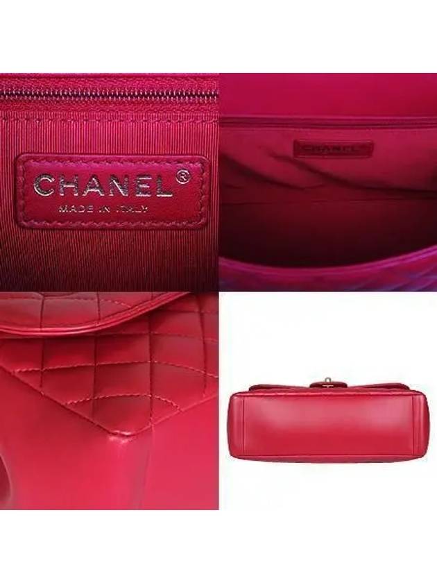 COCO Gold Logo Red Lambskin Quilted One Flap Chain Shoulder Bag Chanel