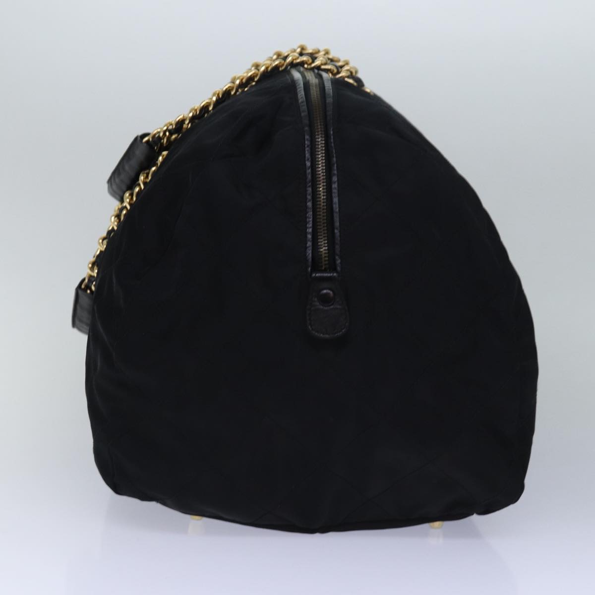 PRADA Chain Boston Bag Nylon Black Auth ac3064
