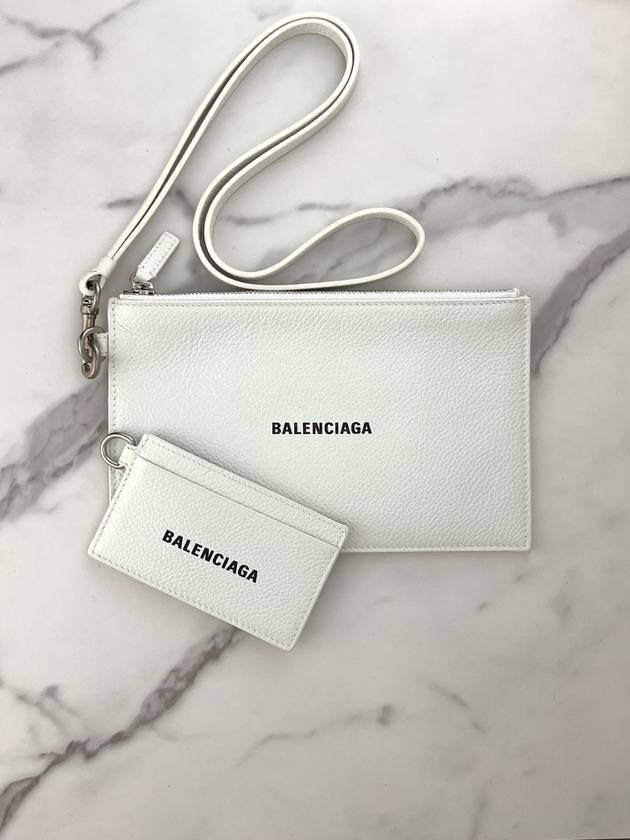 Luxury Balenciaga Cash Logo Strap Double Pouch Strap Card Wallet White