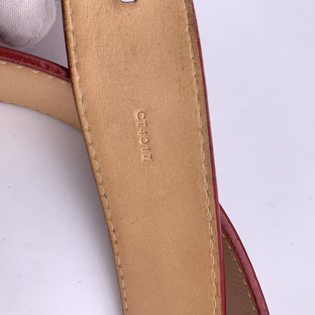 LOUIS VUITTON Red Pomme D'Amour Monogram Vernis Belt Size 90/36