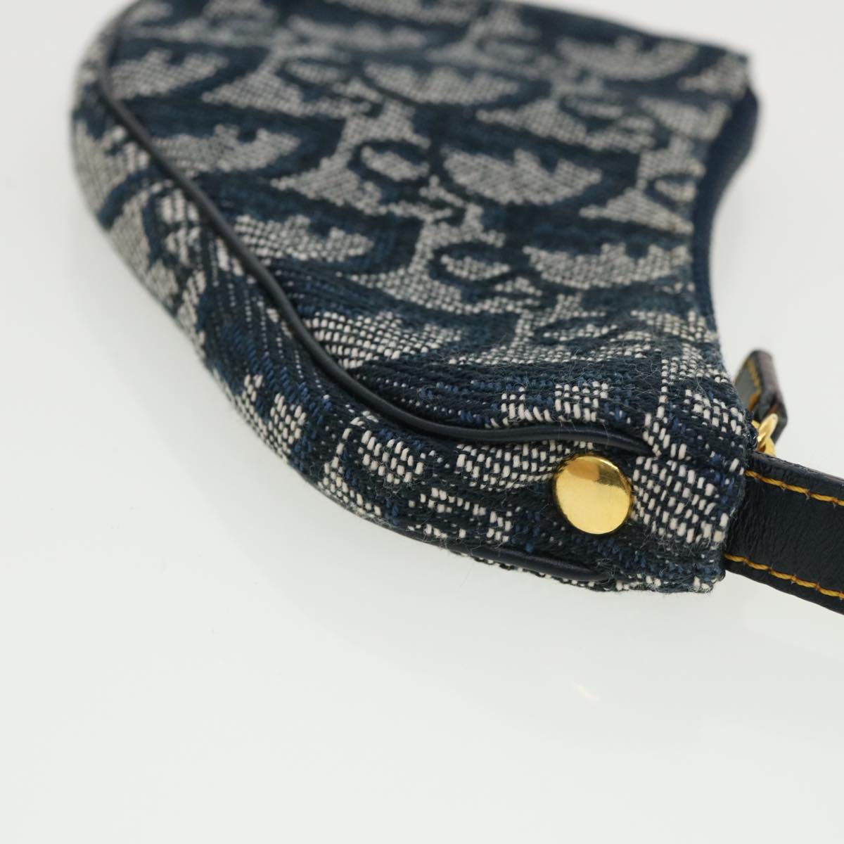 CHRISTIAN DIOR Trotter Canvas Saddle Coin Purse Navy Auth am3626