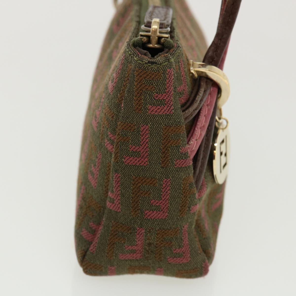 FENDI Zucchino Canvas Shoulder Bag Khaki Pink am3639