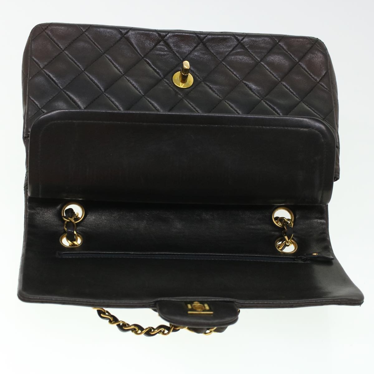 Top Quality Chanel Matelasse Turn Lock Chain Shoulder Bag Lamb Skin Black CC Auth am4540