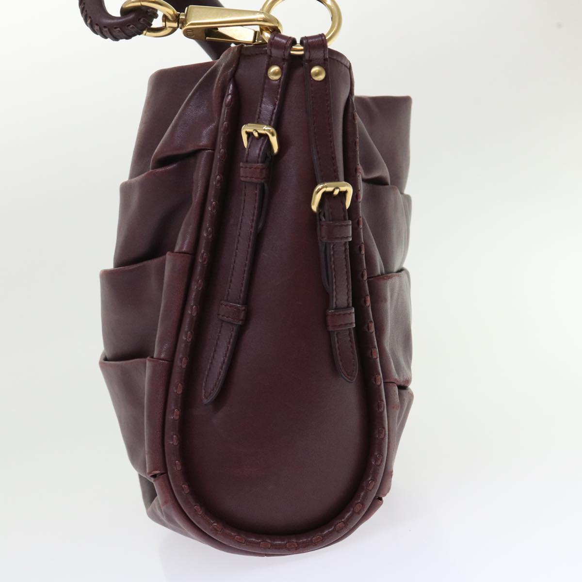 CHRISTIAN DIOR Hobo Shoulder Bag Leather Red 09-MA-0190 Auth am4586