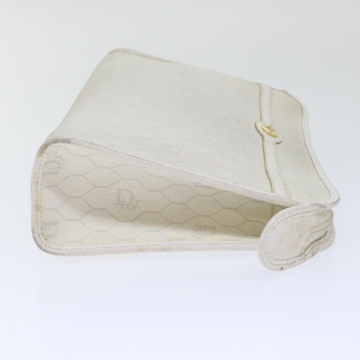 CHRISTIAN DIOR Honeycomb Canvas Clutch Bag White Auth am4852